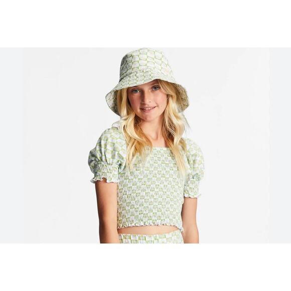 NWOT Billabong Big Girls Coastal Sands Mini Puff Sleeve Top Floral Check Size M - Picture 2 of 9